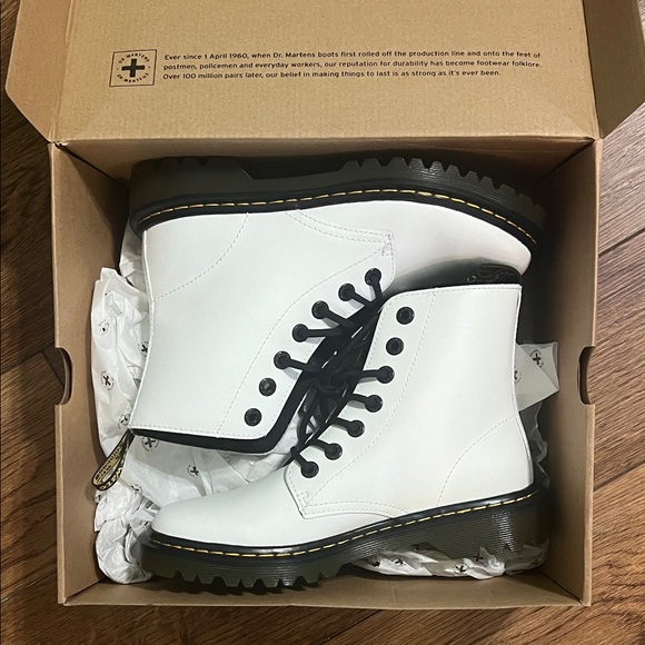 Dr. Martens Shoes - Dr. Martens White Lace-Up Boots with Black Accents